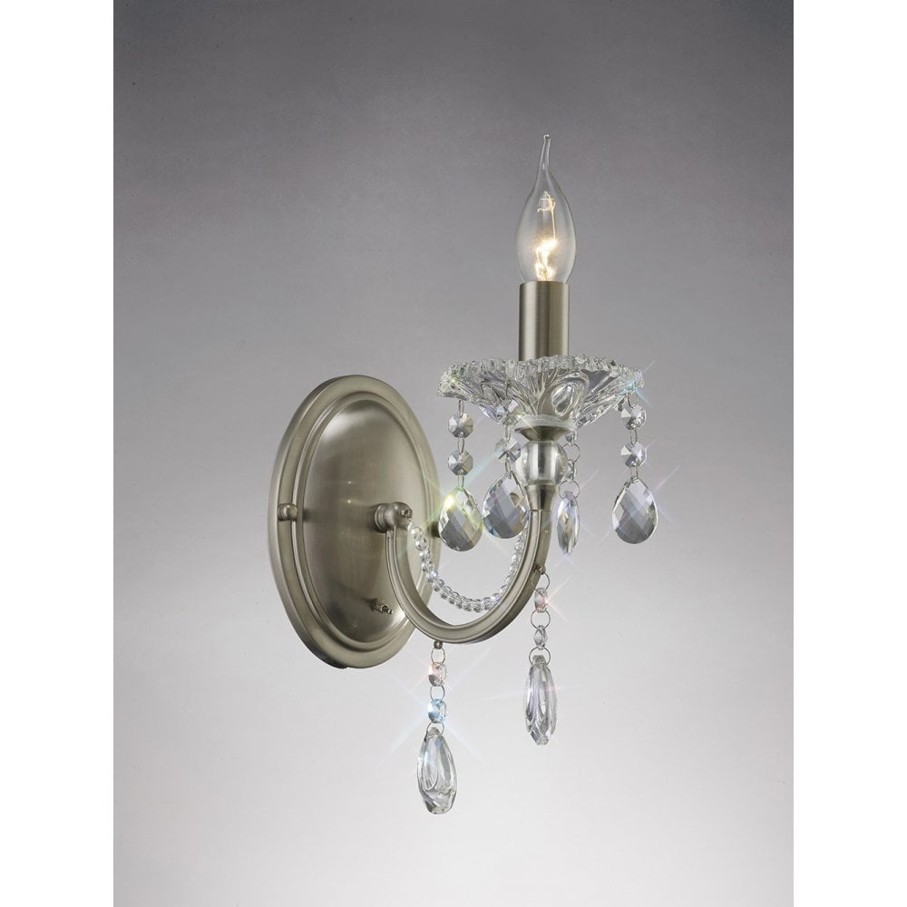 Leana Wall Lamp Switched 1 Light Satin Nickel/Crystal