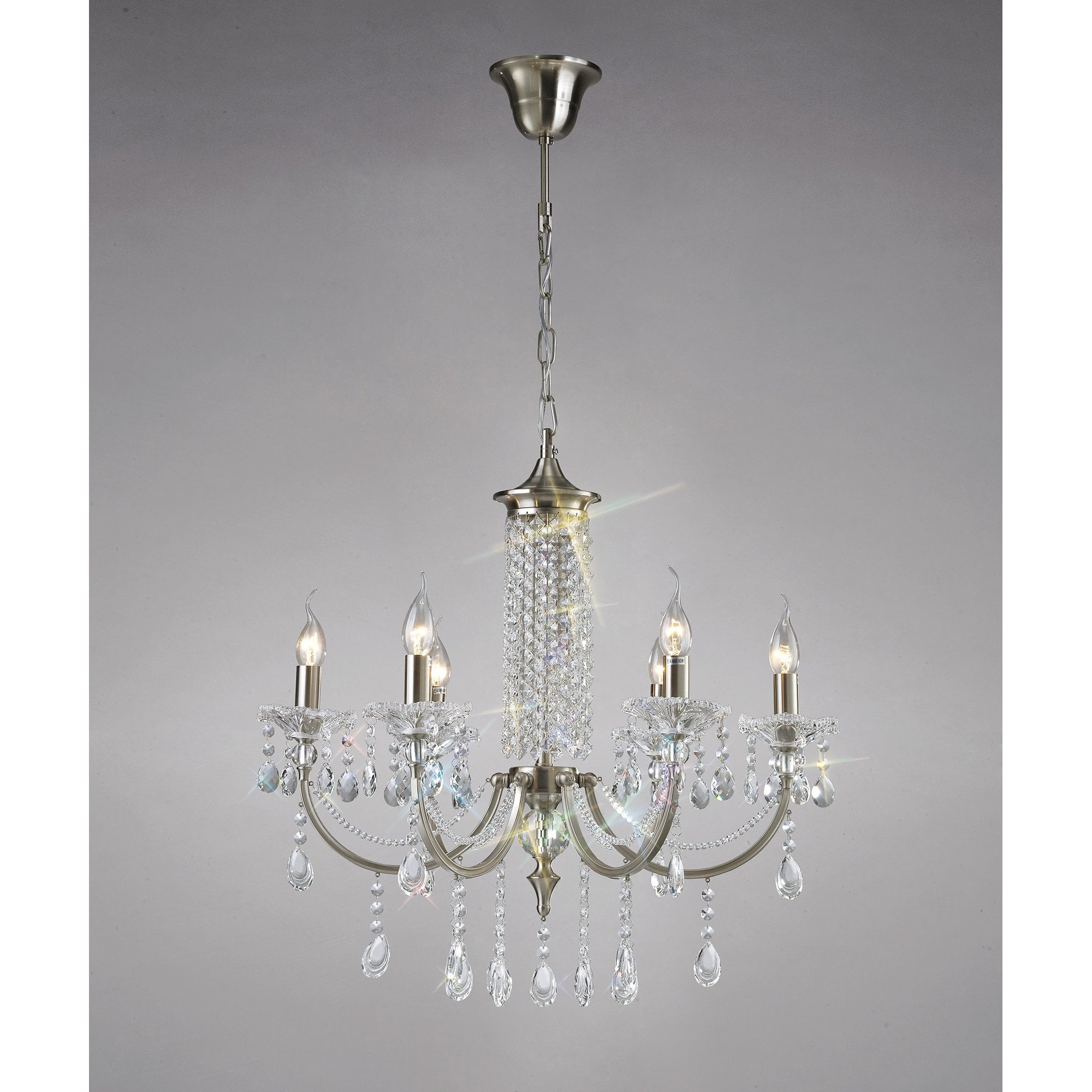 Leana Pendant 6 Light Satin Nickel/Crystal