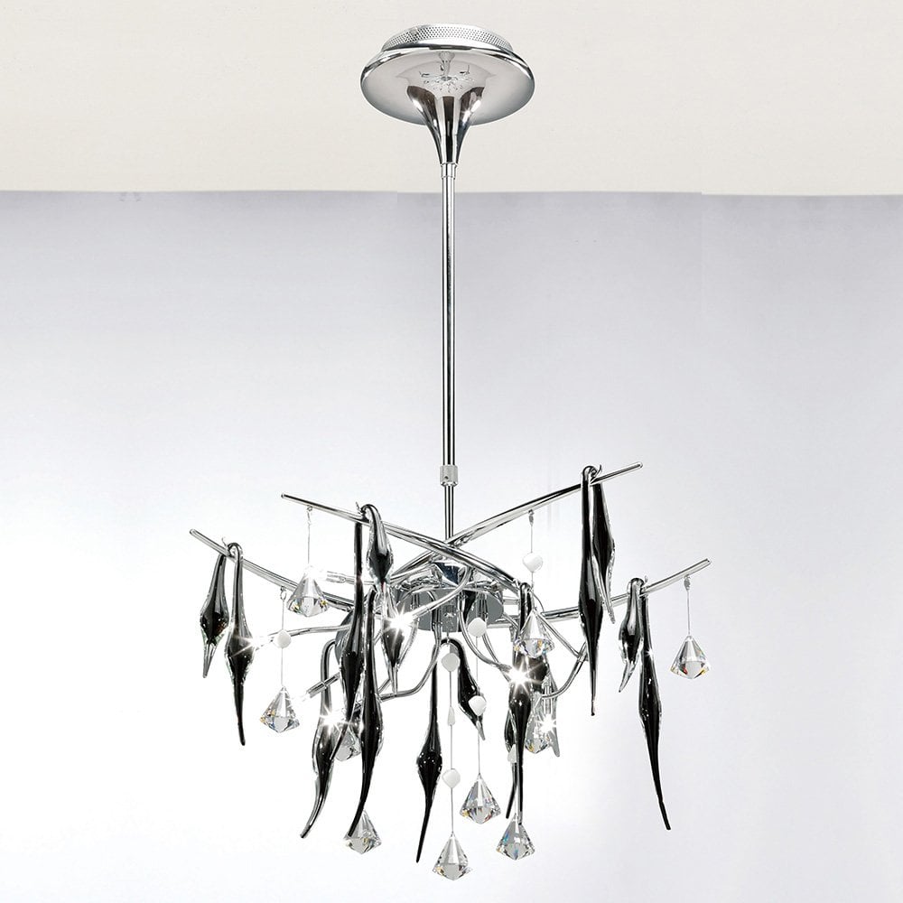 Cygnet Ceiling 10 Light Polished Chrome/Black Glass/Crystal