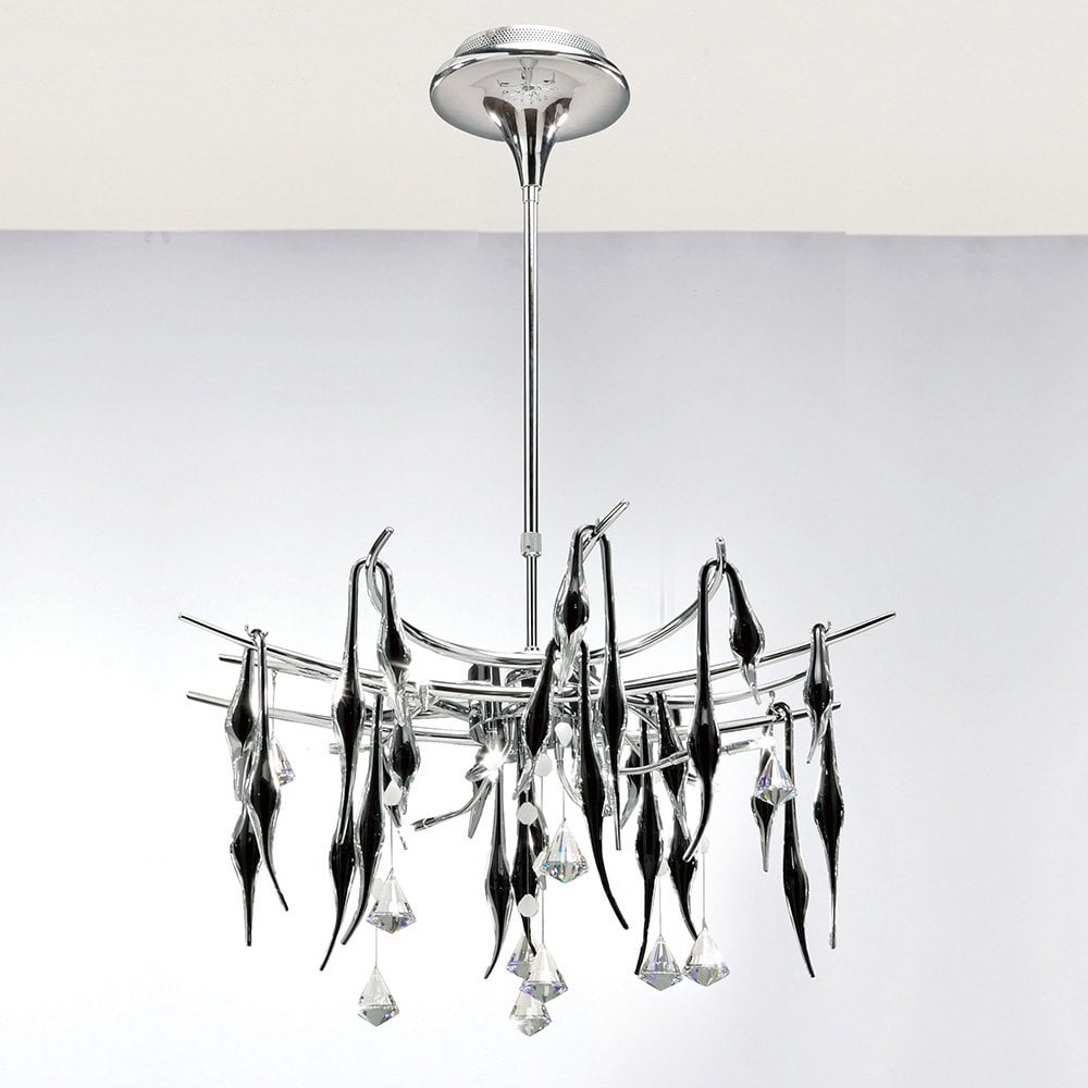 Cygnet Pendant 12 Light Polished Chrome/Black Glass/Crystal