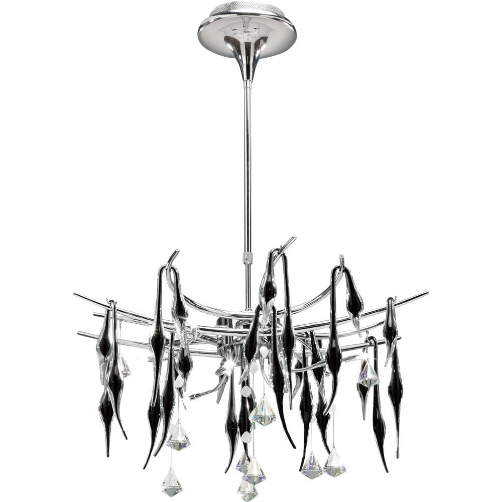 Cygnet Pendant 12 Light Polished Chrome/Black Glass/Crystal