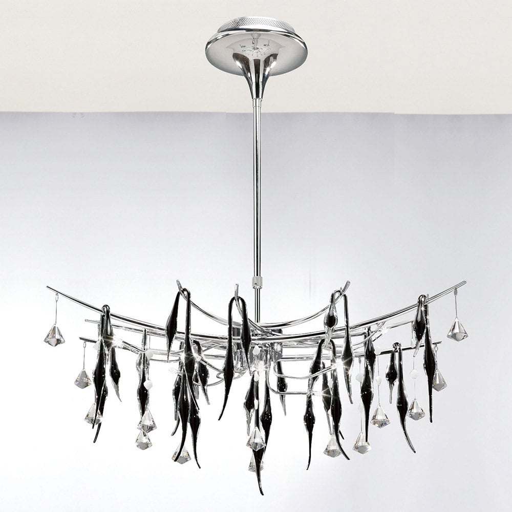 Cygnet Pendant Oval 11 Light Polished Chrome/Black Glass/Crystal