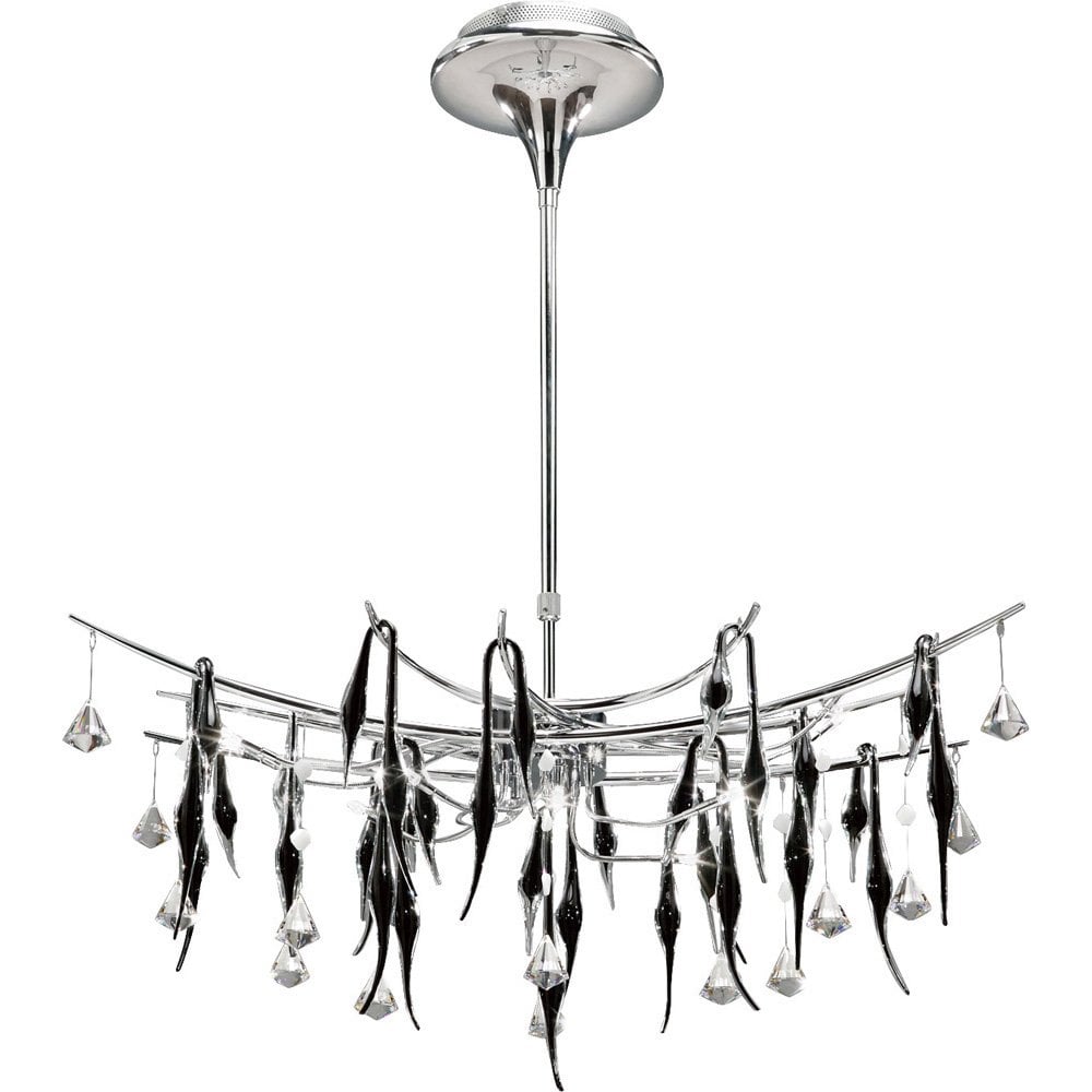 Cygnet Pendant Oval 11 Light Polished Chrome/Black Glass/Crystal