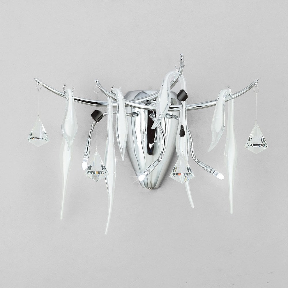 Cygnet Wall Lamp 3 Light Polished Chrome/White Glass/Crystal