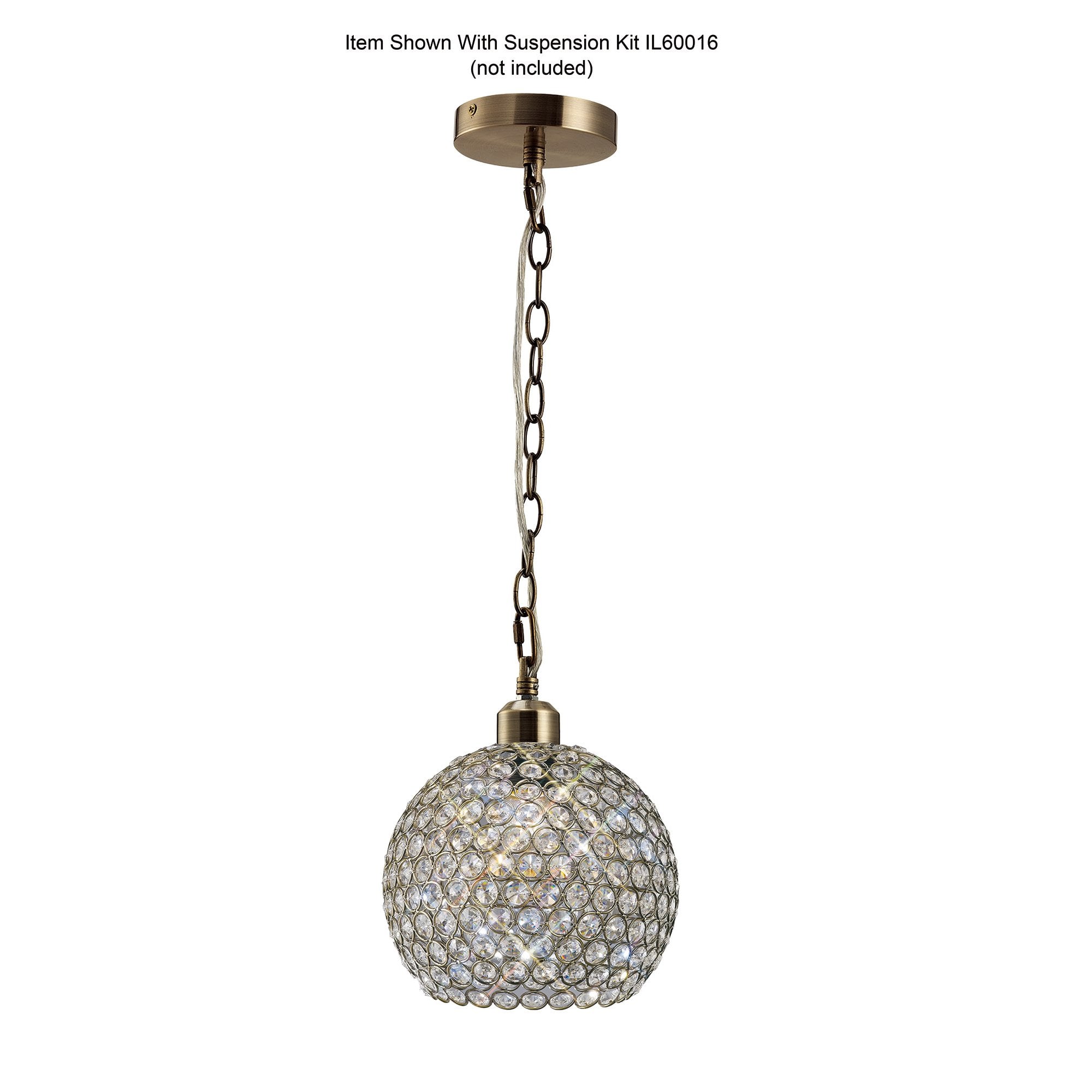 Kudo Crystal Ball Shade Non-Electric Antique Brass/Crystal