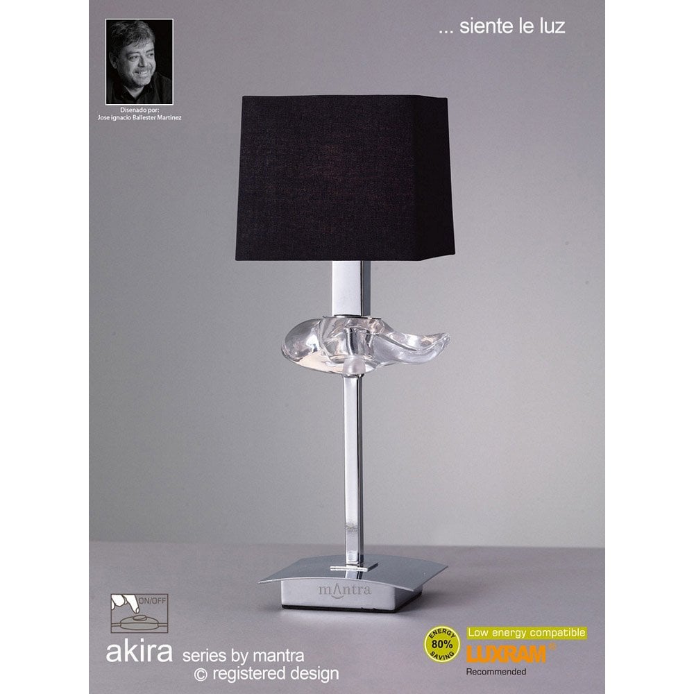 Akira Table Lamp 1 Light E14, Polished Chrome With Black Shade