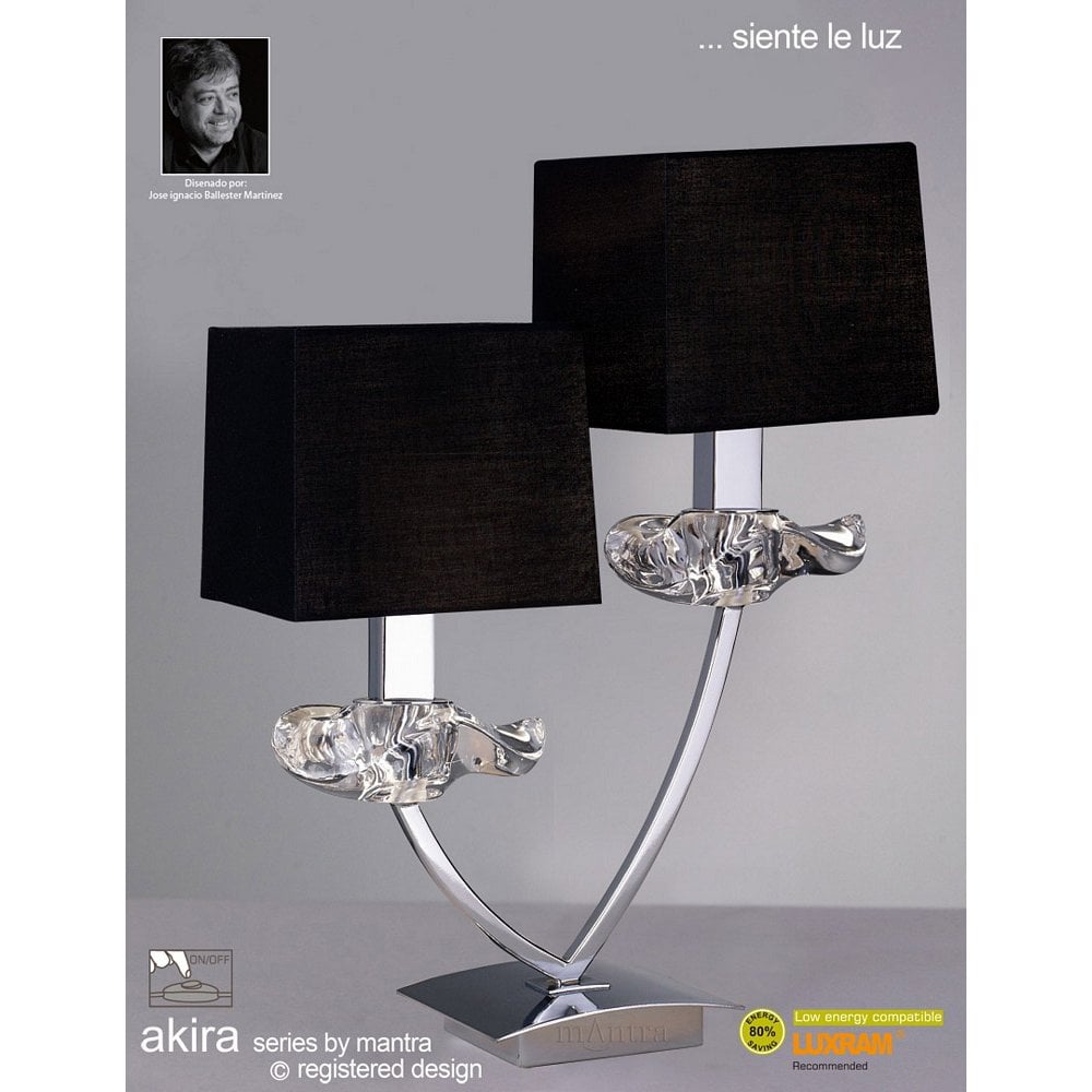 Akira Table Lamp 2 Light E14, Polished Chrome With Black Shades