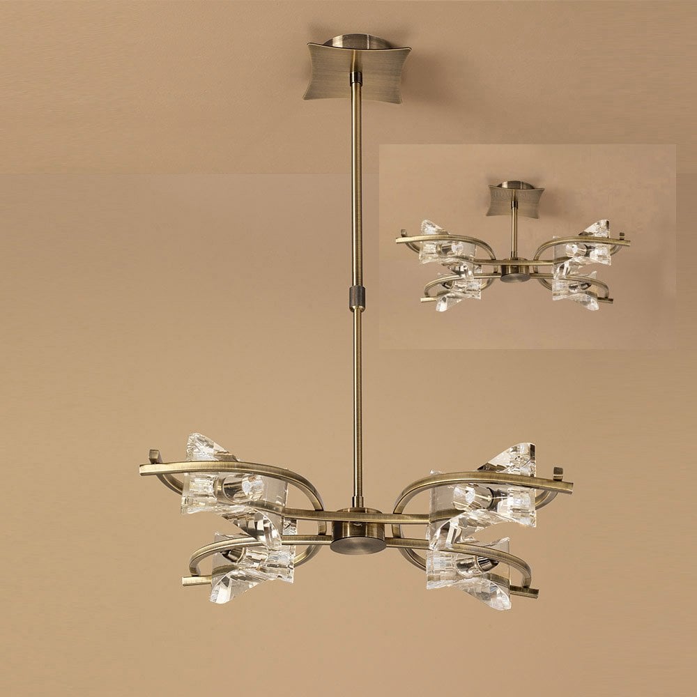 Kromo Telescopic Semi Flush Convertible 4 Light G9, Antique Brass