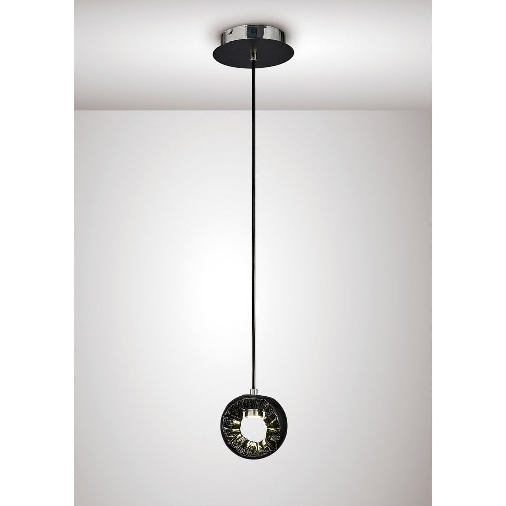 Salvio Round Sculpture Pendant 1 x 3W LED Chrome/Black