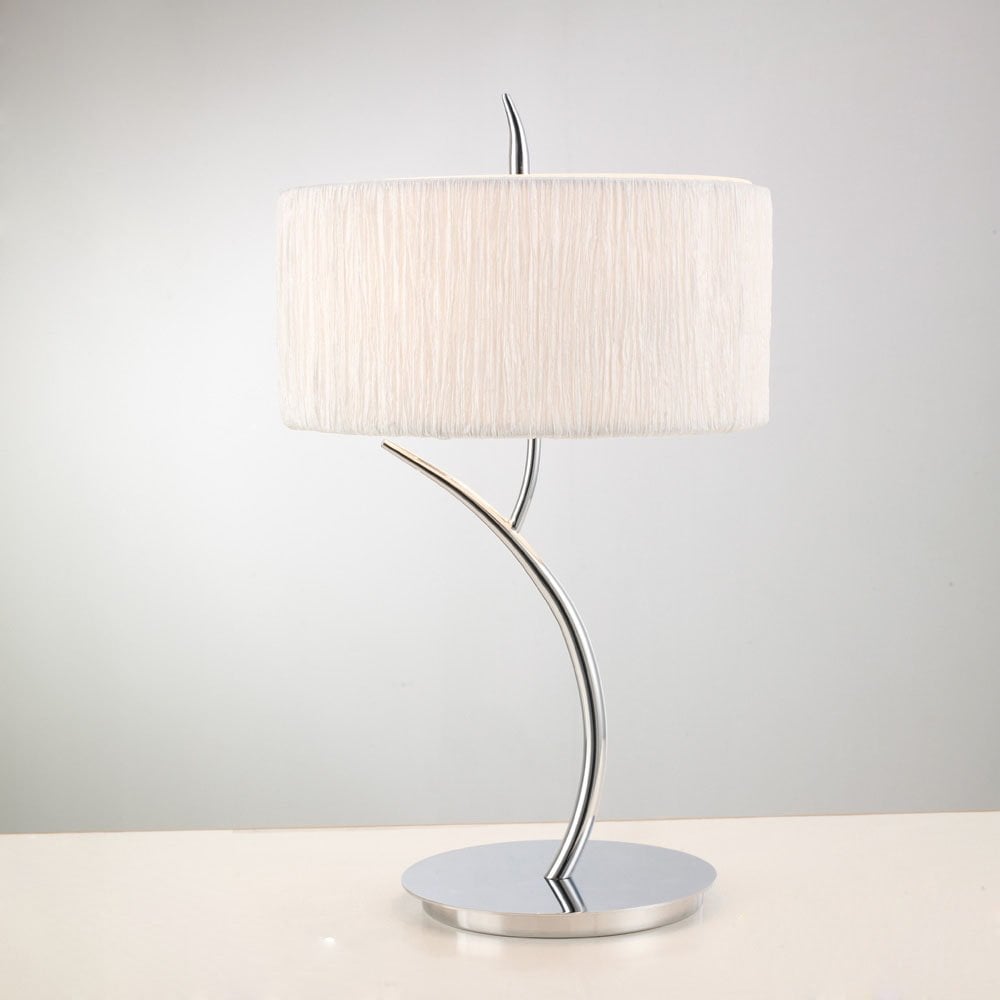 Eve Table Lamp 2 Light E27 Large, Polished Chrome With White Round Shade