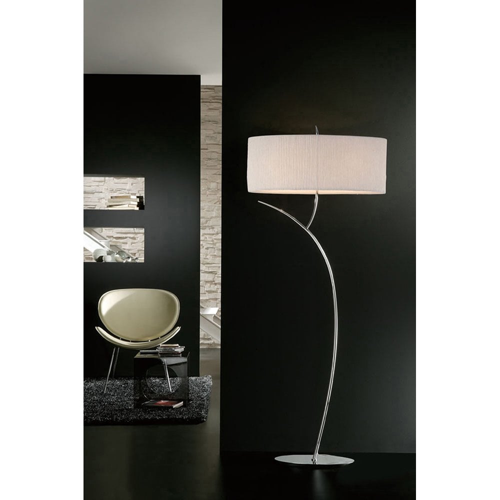 Eve Floor Lamp 2 Light E27, Polished Chrome With White Oval Shade