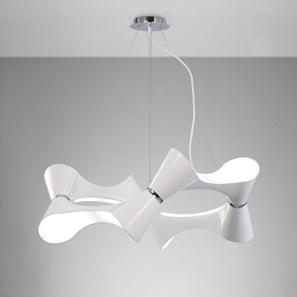 Ora Pendant 8 Twisted Round Light E27, Gloss White/White Acrylic/Polished Chrome