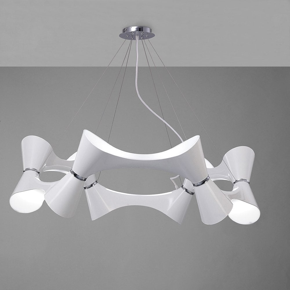 Ora Pendant 12 Twisted Round Light E27, Gloss White/White Acrylic/Polished Chrome