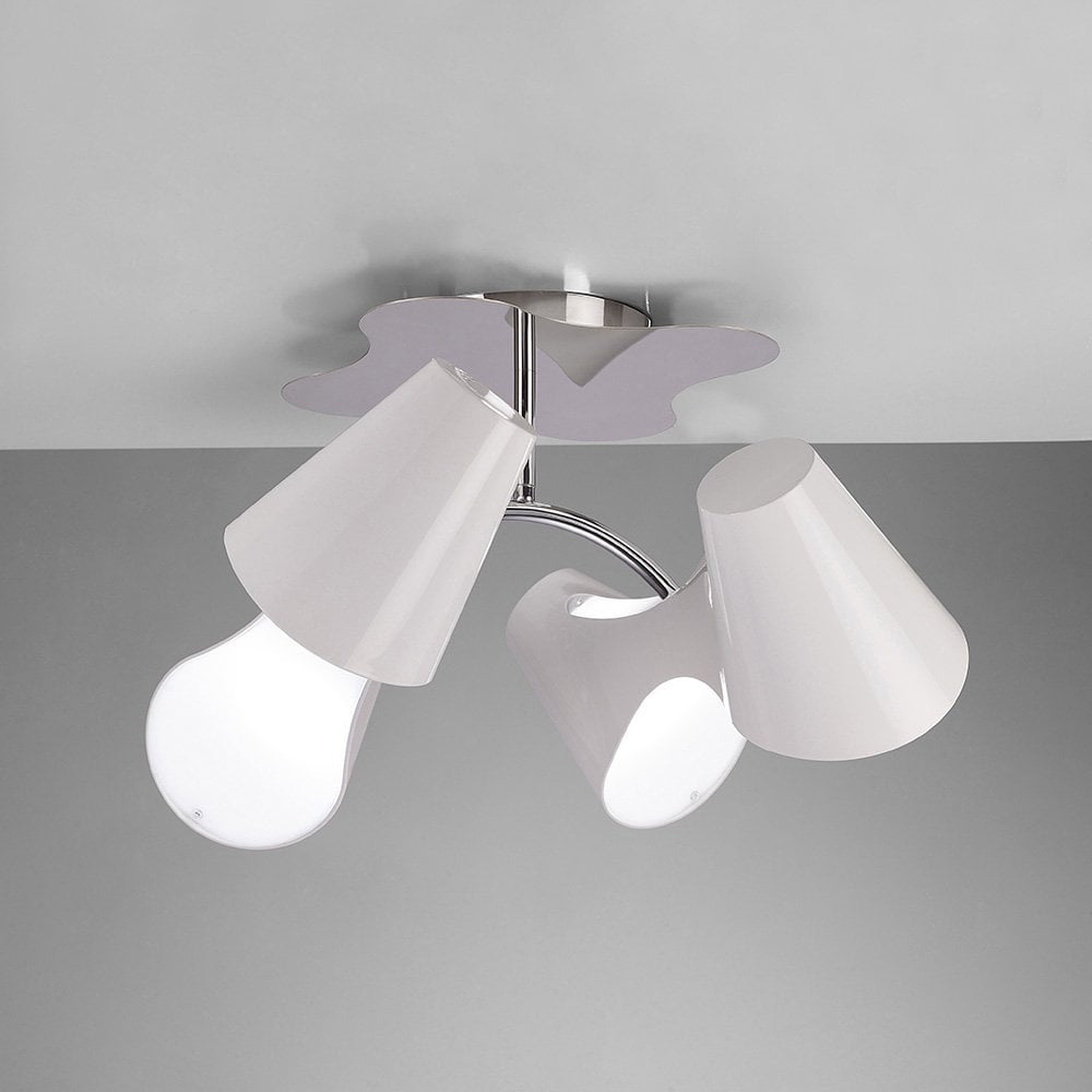 Ora Ceiling 2 Arm 4 Light E27, Gloss White/White Acrylic/Polished Chrome