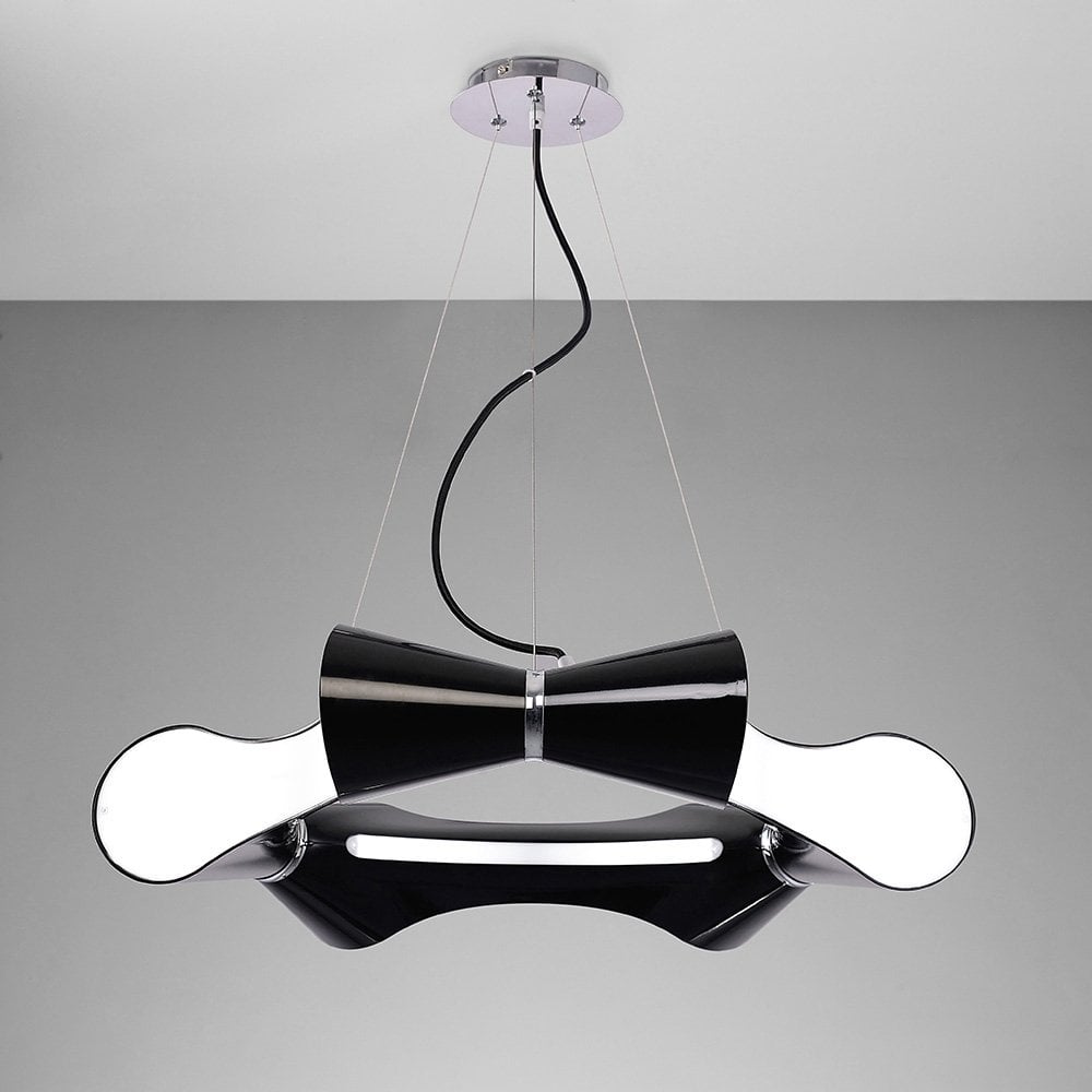 Ora Pendant 6 Flat Round Light E27, Gloss Black/White Acrylic/Polished Chrome