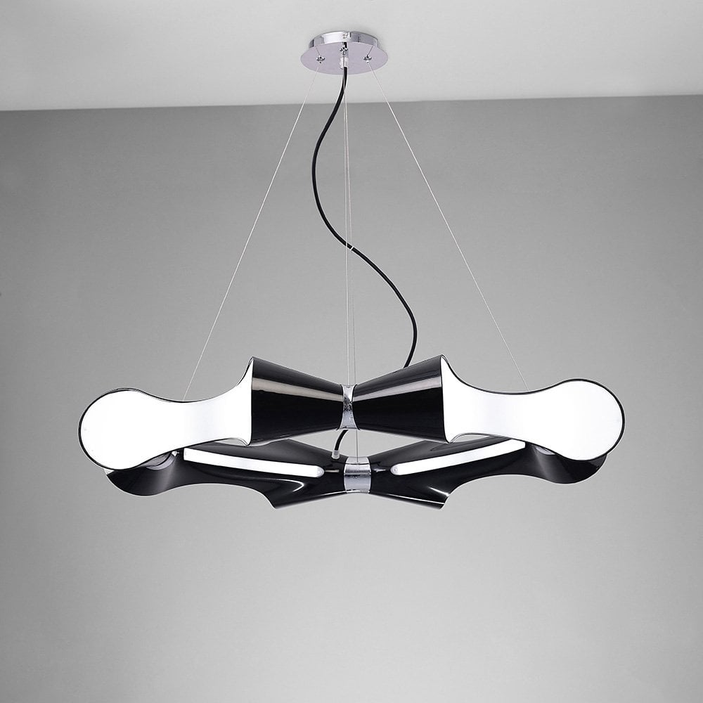 Ora Pendant 8 Flat Round Light E27, Gloss Black/White Acrylic/Polished Chrome