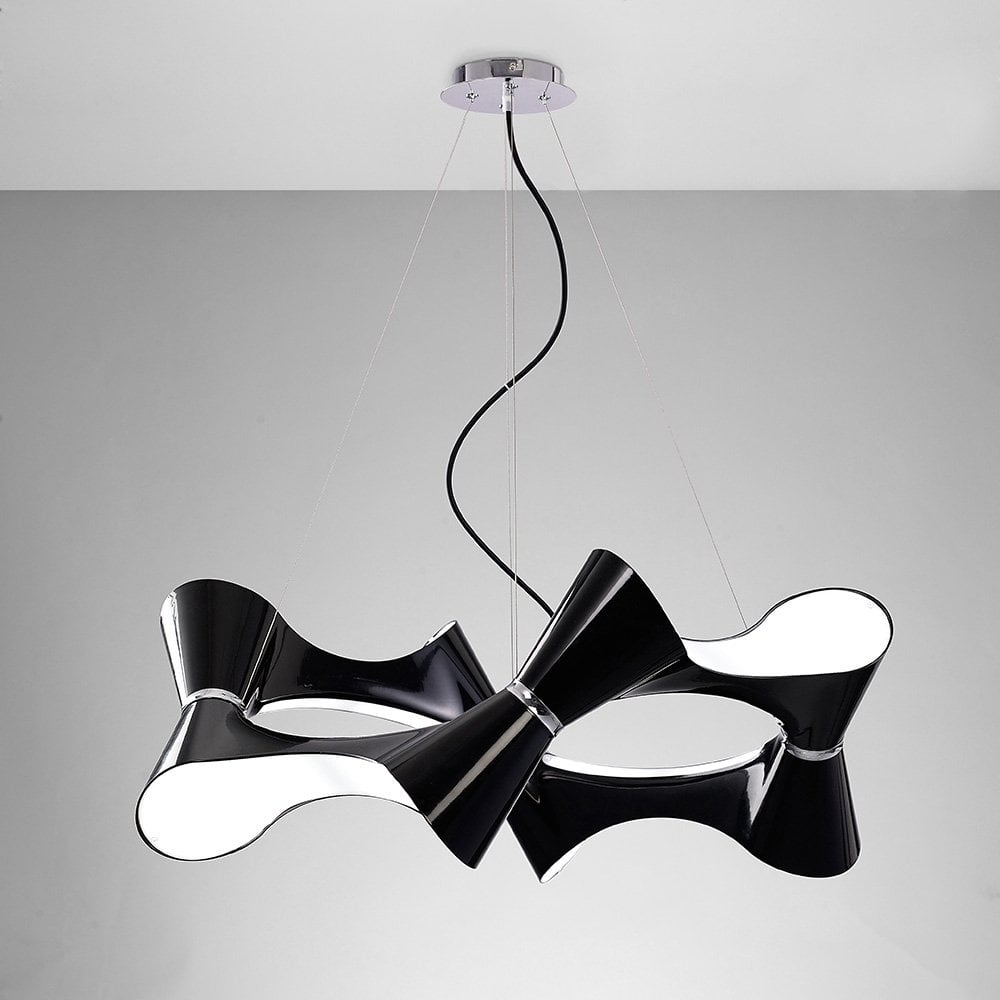 Ora Pendant 8 Twisted Round Light E27, Gloss Black/White Acrylic/Polished Chrome