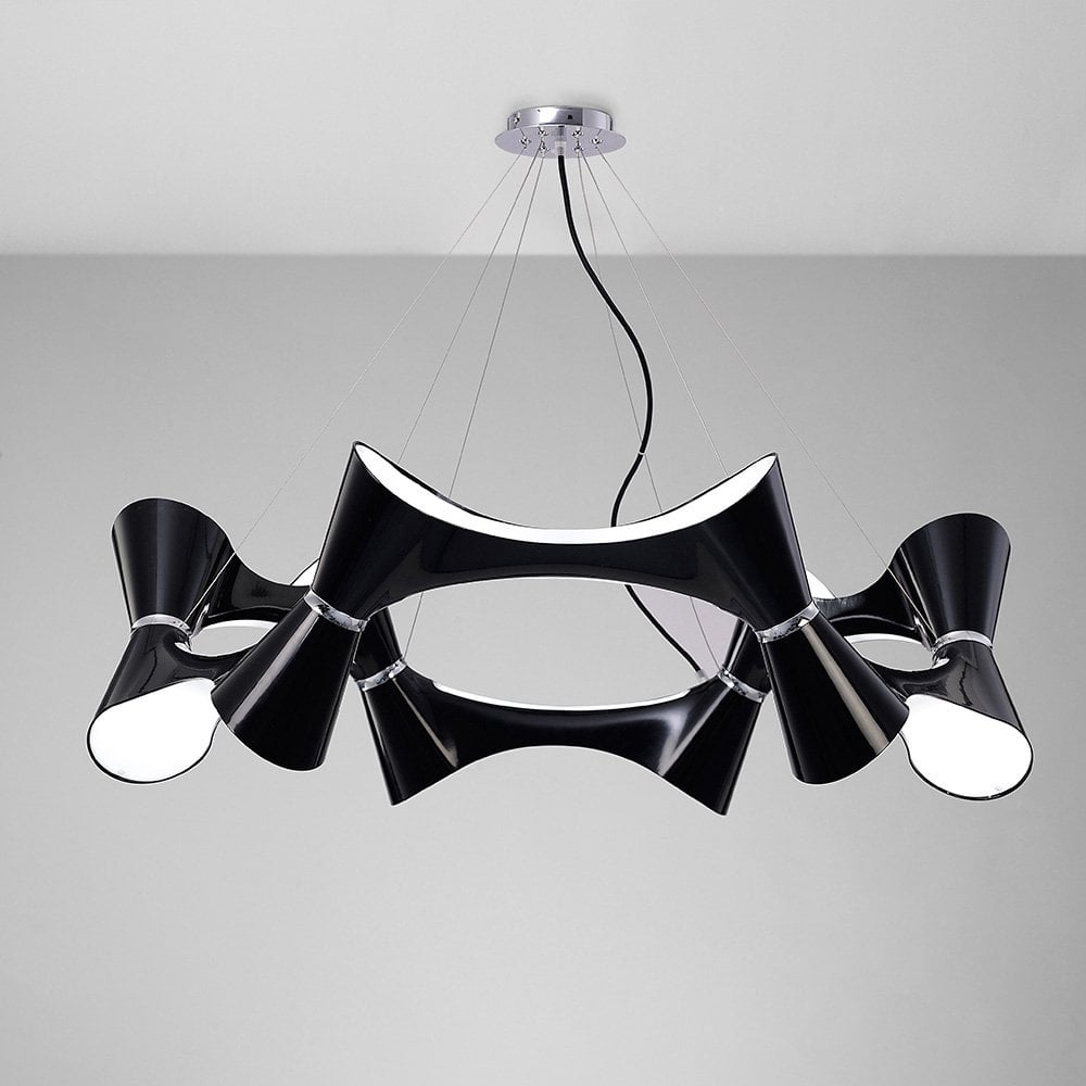 Ora Pendant 12 Twisted Round Light E27, Gloss Black/White Acrylic/Polished Chrome