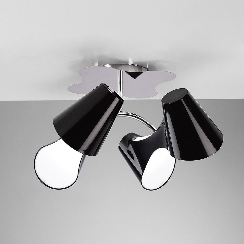 Ora Ceiling 2 Arm 4 Light E27, Gloss Black/White Acrylic/Polished Chrome