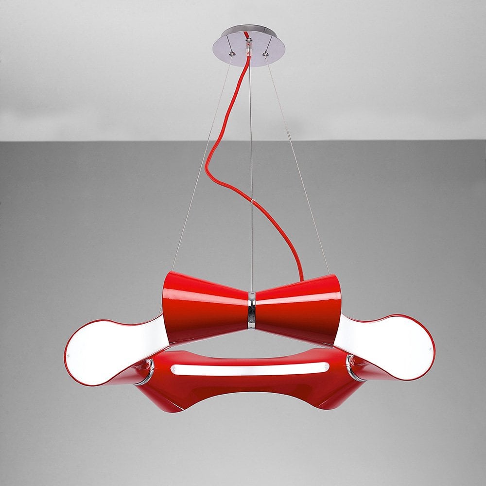 Ora Pendant 6 Flat Round Light E27, Gloss Red/White Acrylic/Polished Chrome