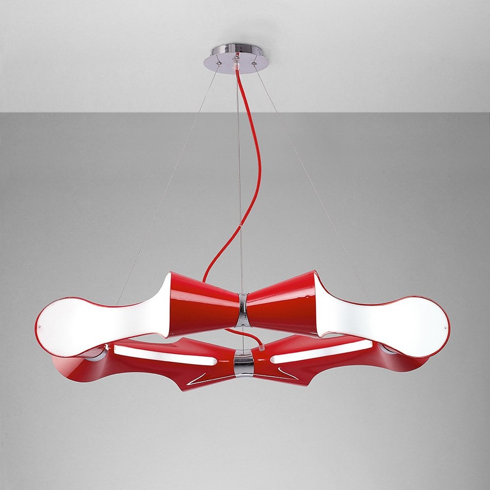 Ora Pendant 8 Flat Round Light E27, Gloss Red/White Acrylic/Polished Chrome