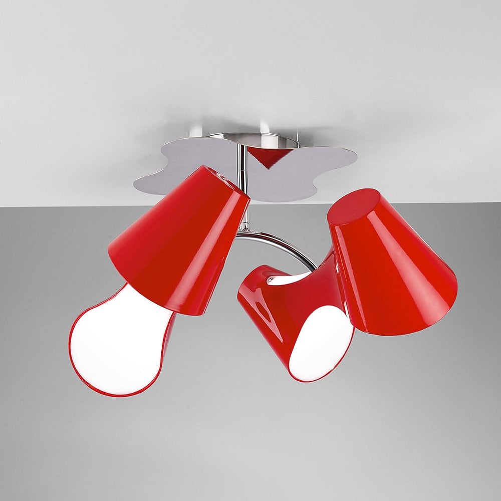 Ora Ceiling 2 Arm 4 Light E27, Gloss Red/White Acrylic/Polished Chrome