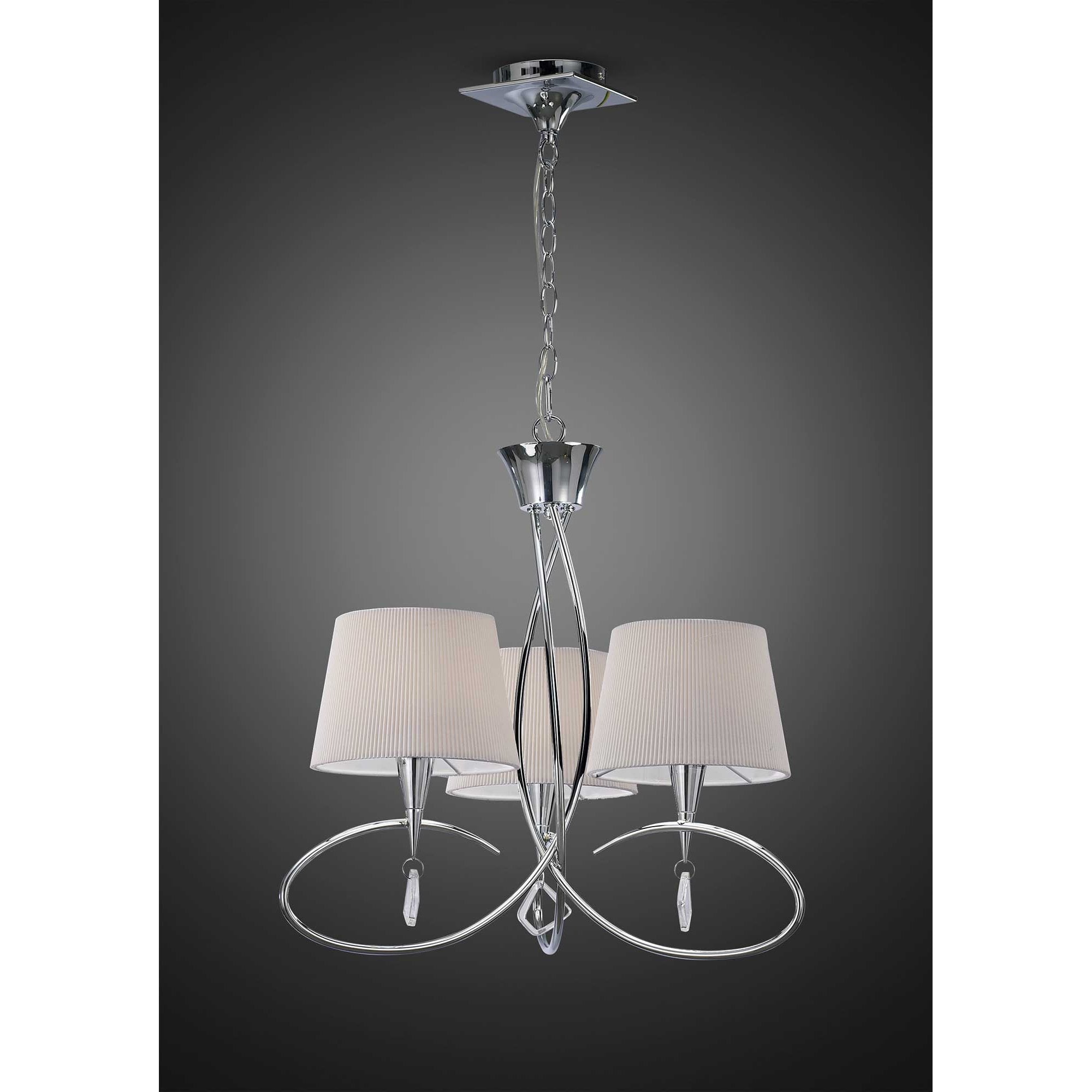 Mara Pendant 3 Light E14, Polished Chrome With Ivory White Shades