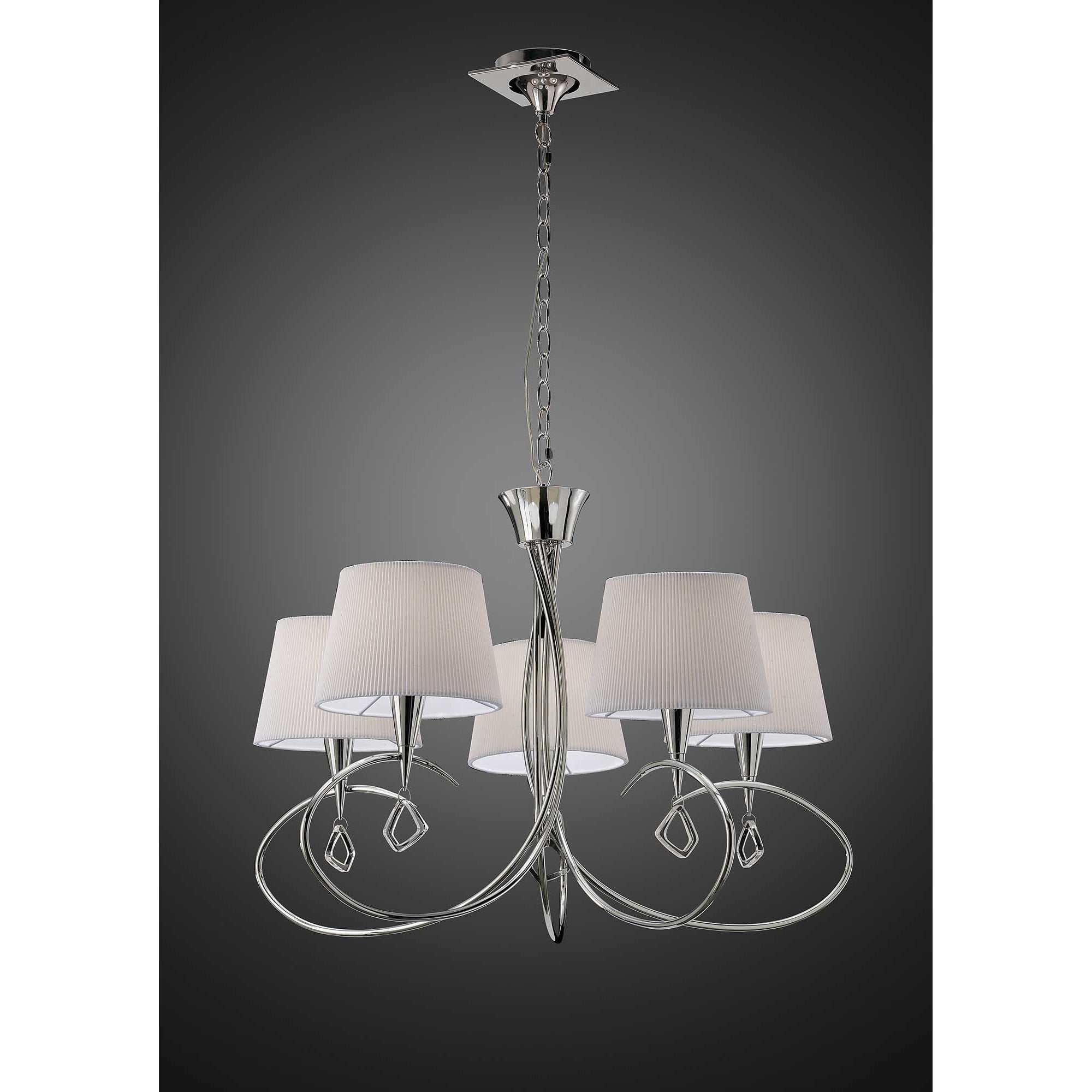 Mara Pendant 5 Light E14, Polished Chrome With Ivory White Shades