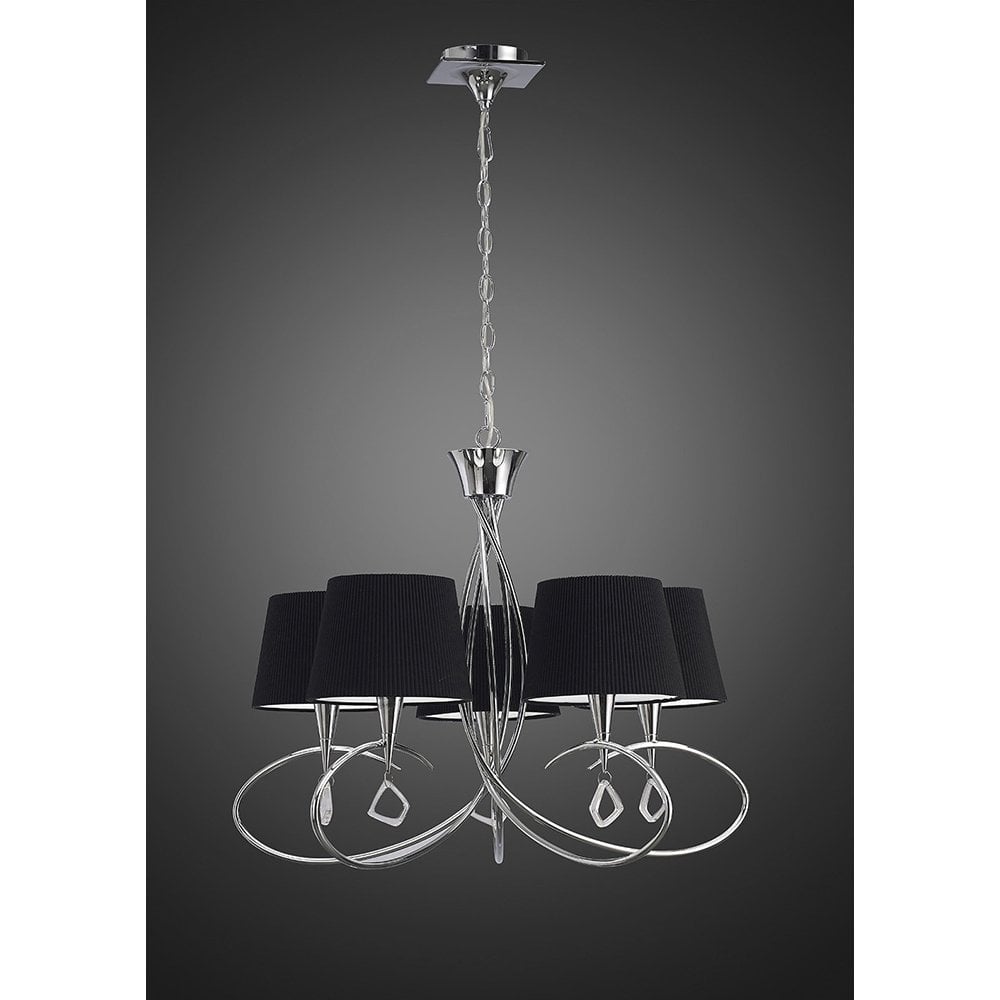 Mara Pendant 5 Light E14, Polished Chrome With Black Shades