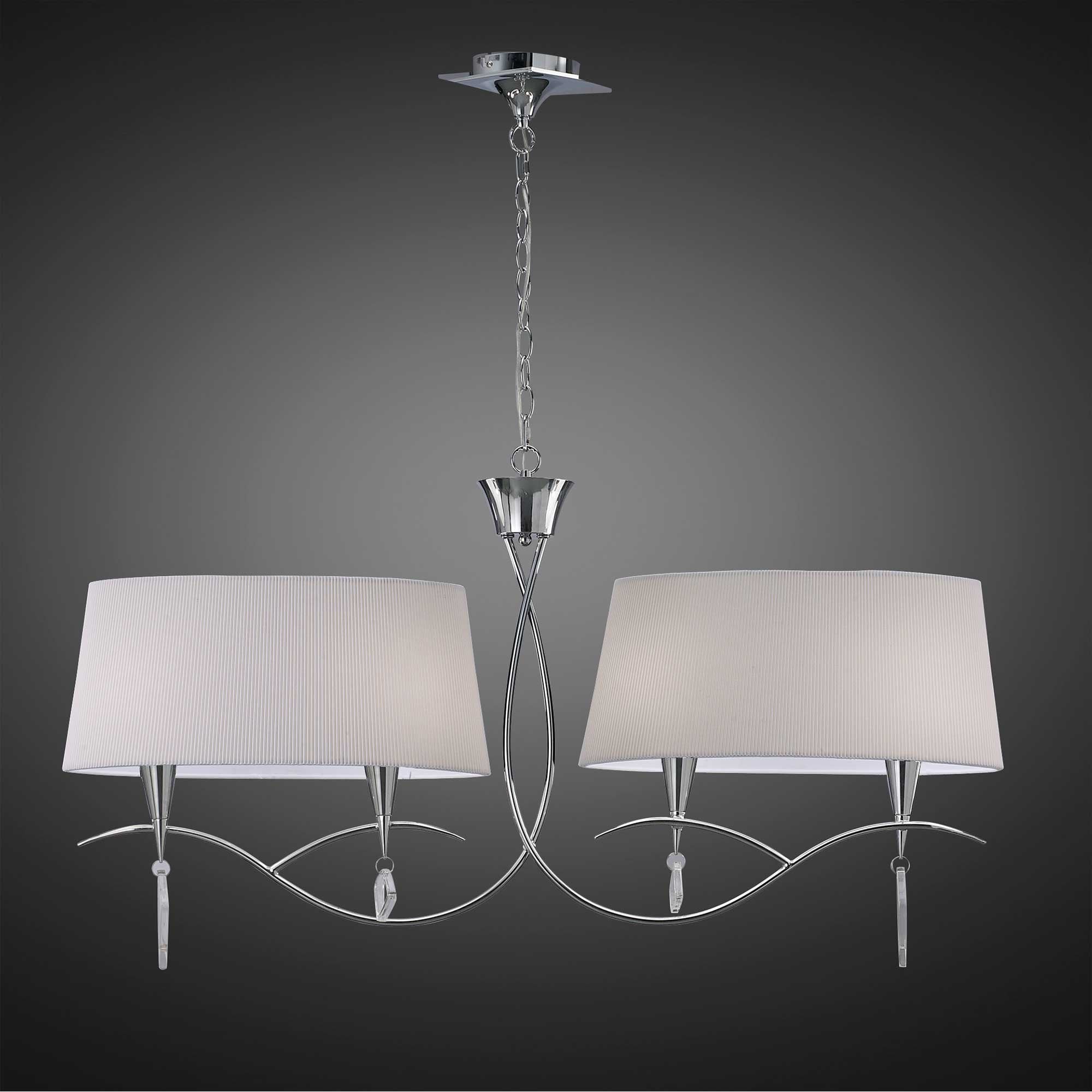 Mara Pendant 2 Arm 4 Light E14, Polished Chrome With Ivory White Shades