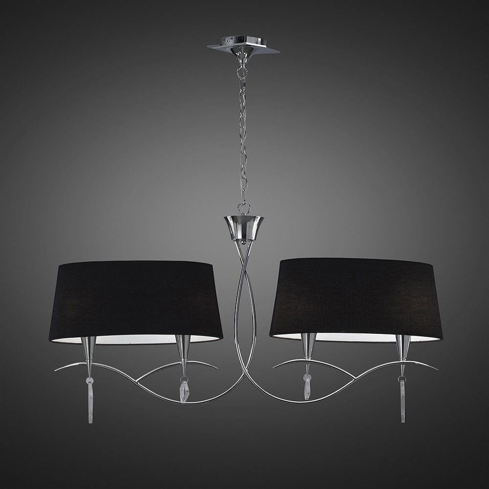 Mara Pendant 2 Arm 4 Light E14, Polished Chrome With Black Shades