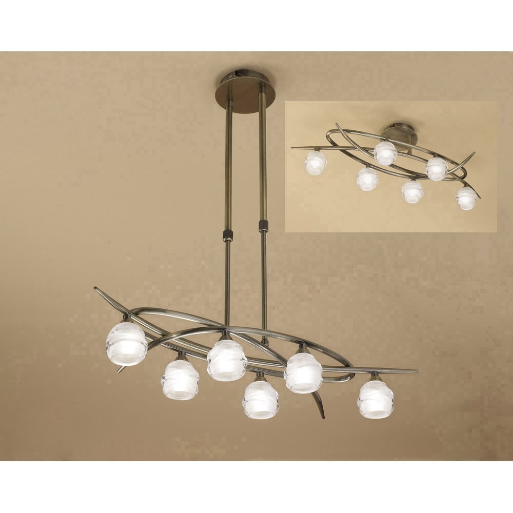 Loop Telescopic Semi Flush Convertible 6 Light G9 ECO, Antique Brass