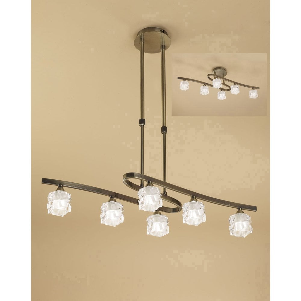 Ice Telescopic Semi Flush Convertible 6 Light G9 ECO, Antique Brass