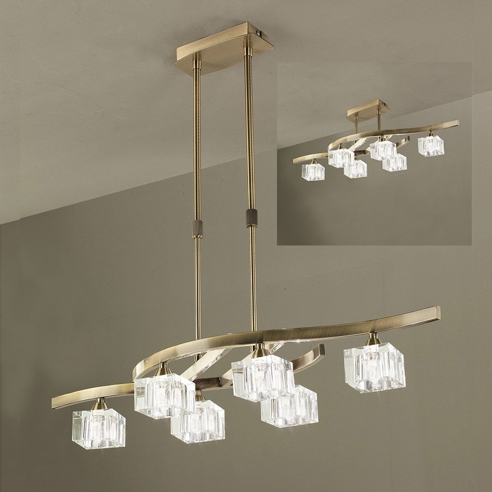 Cuadrax Telescopic Semi Flush 6 Light G9, Antique Brass