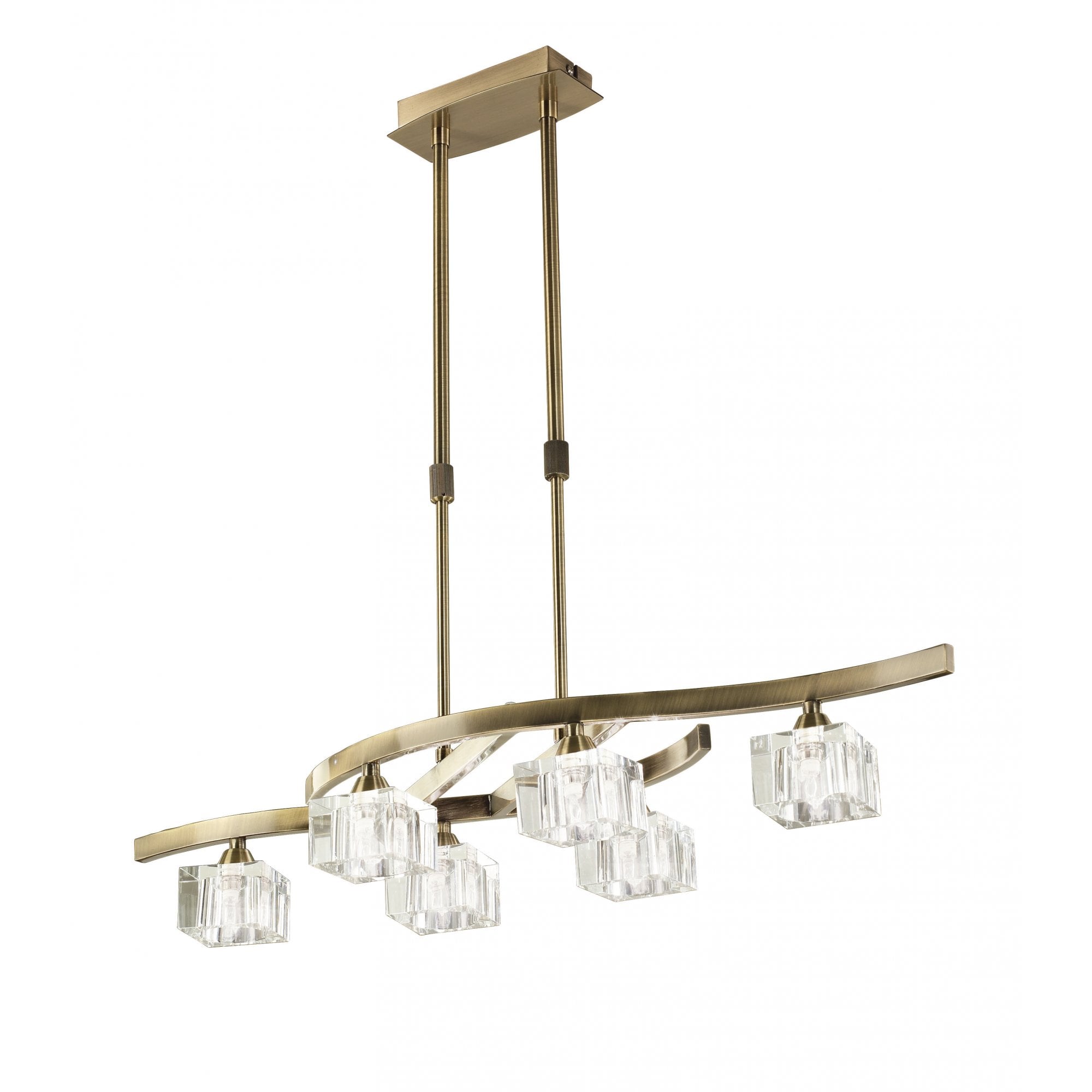 Cuadrax Telescopic Semi Flush 6 Light G9, Antique Brass