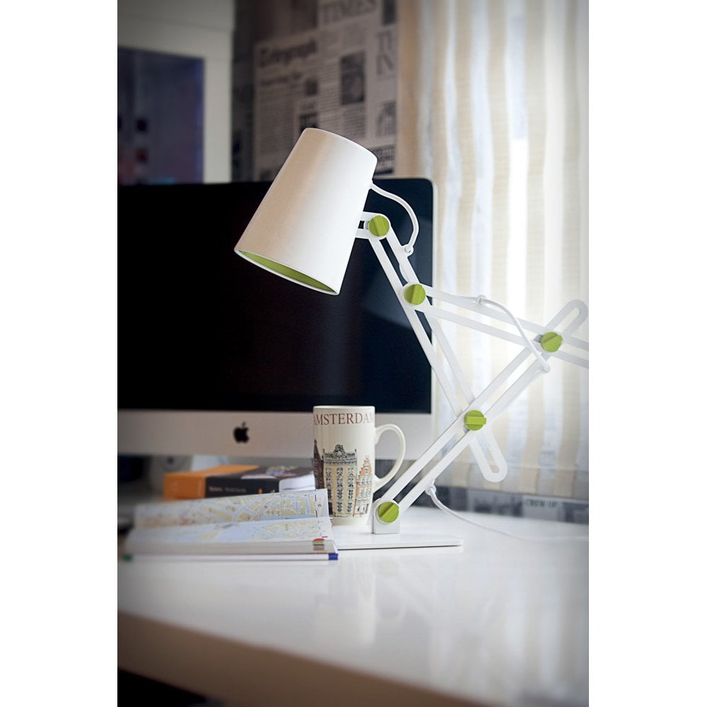 Looker Table Lamp 1 Light E27, Matt White/Green