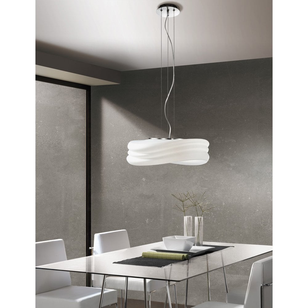 Mediterraneo Pendant 3 Light E27 Large, Polished Chrome/Frosted White Glass