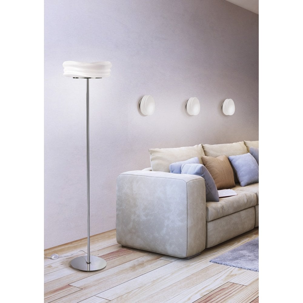 Mediterraneo Floor Lamp 2 Light E27, Polished Chrome/Frosted White Glass