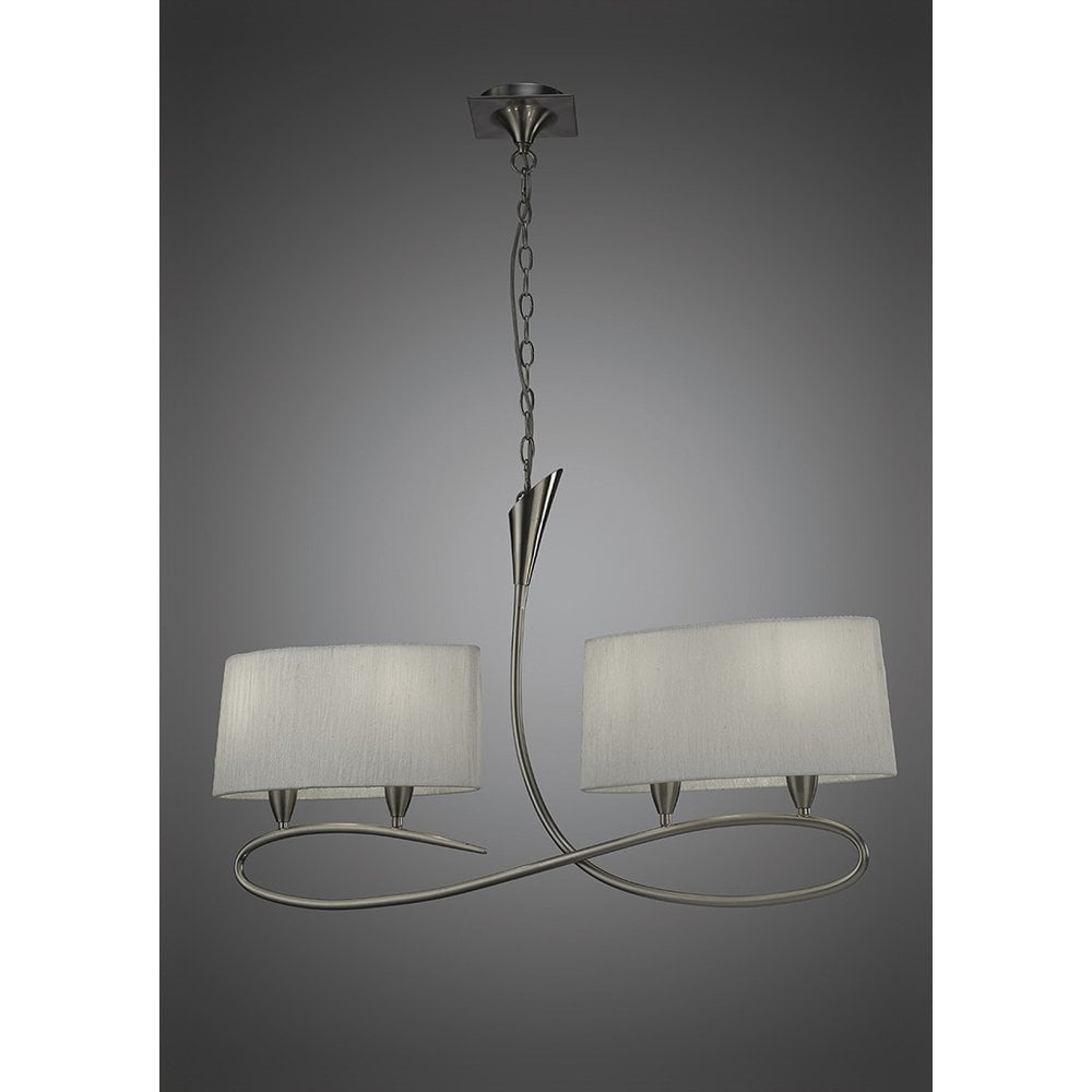 Lua Pendant 2 Arm 4 Light E27, Satin Nickel With White Shades