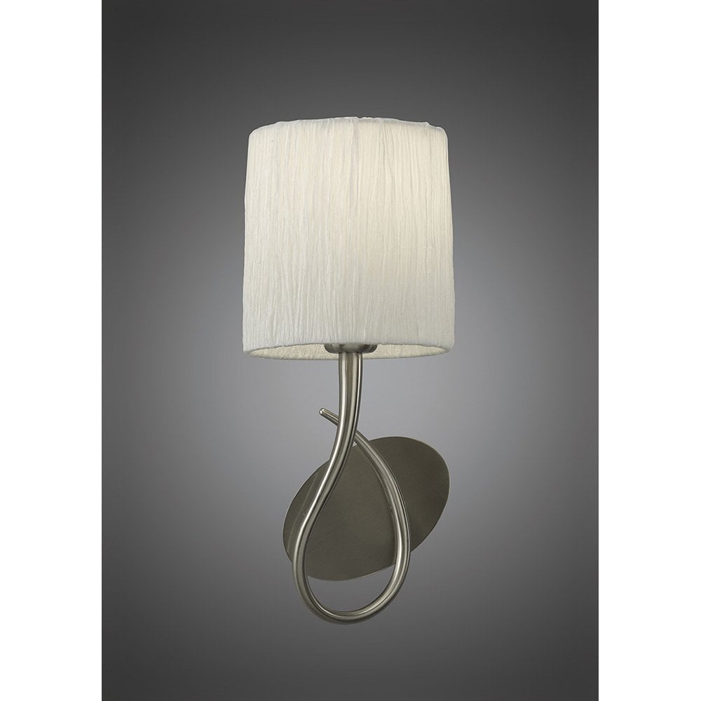 Lua Wall Lamp Switched 1 Light E27, Satin Nickel With White Shade