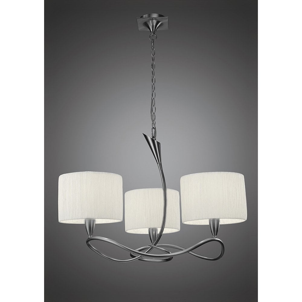 Lua Pendant 3 Light E27, Satin Nickel With White Shades