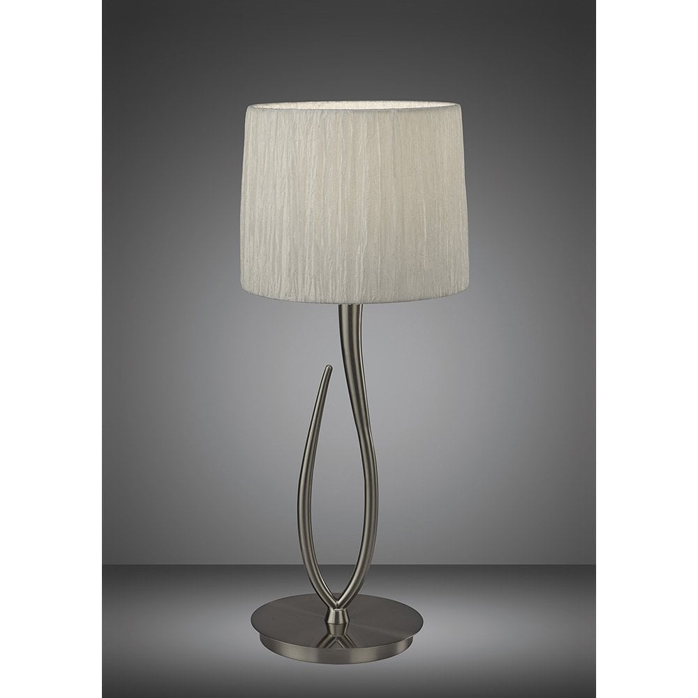 Lua Table Lamp 1 Light E27, Satin Nickel Large With White Shade