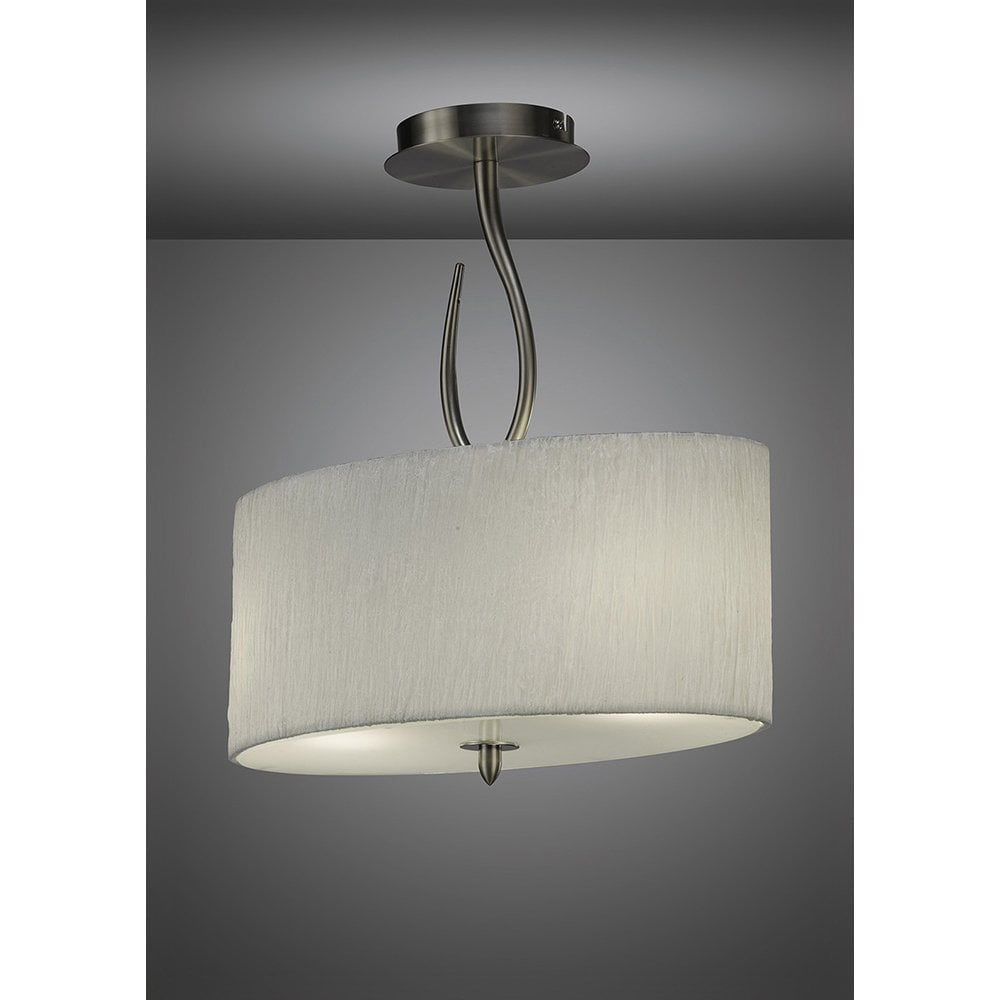 Lua Semi Ceiling 2 Light E27, Satin Nickel With White Shade