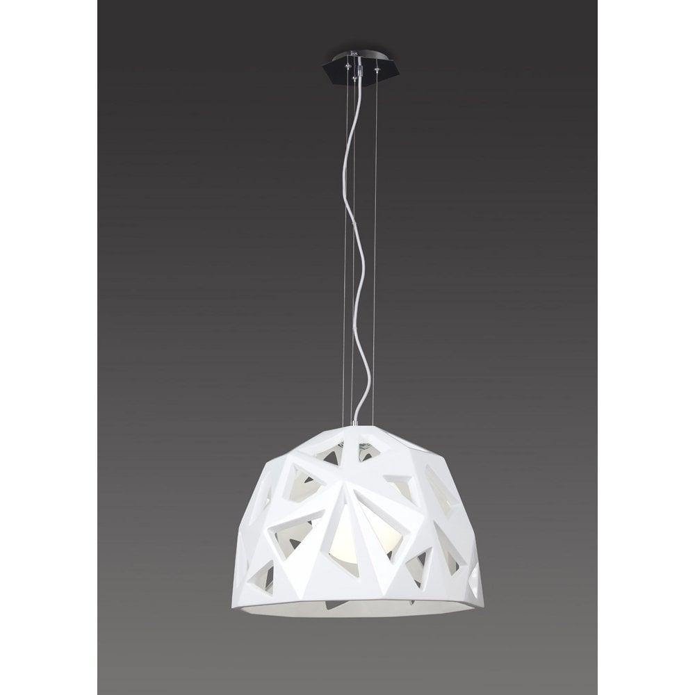 Facette Pendant 1 Light E27, Gloss White/Polished Chrome