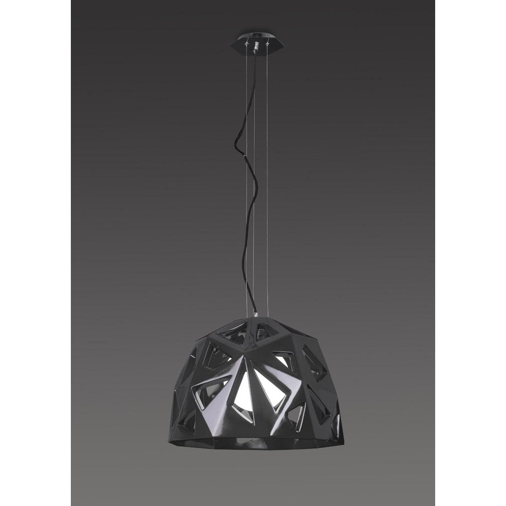 Facette Pendant 1 Light E27, Gloss Black/Polished Chrome