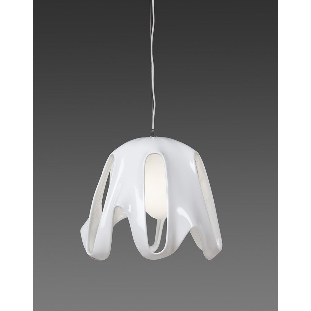 Phantom Pendant 1 Light E27, Gloss White/Frosted White Glass/Polished Chrome