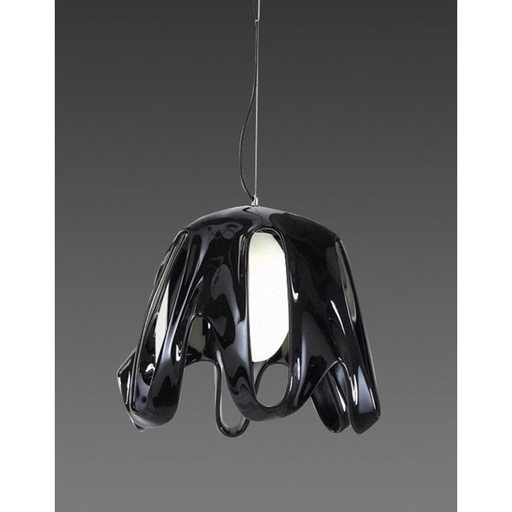 Phantom Pendant 1 Light E27, Gloss Black/Frosted White Glass/Polished Chrome