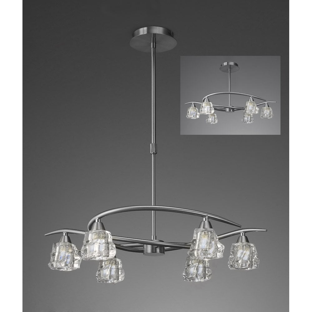 Iku Telescopic Semi Flush Convertible 6 Light G9, Satin Nickel