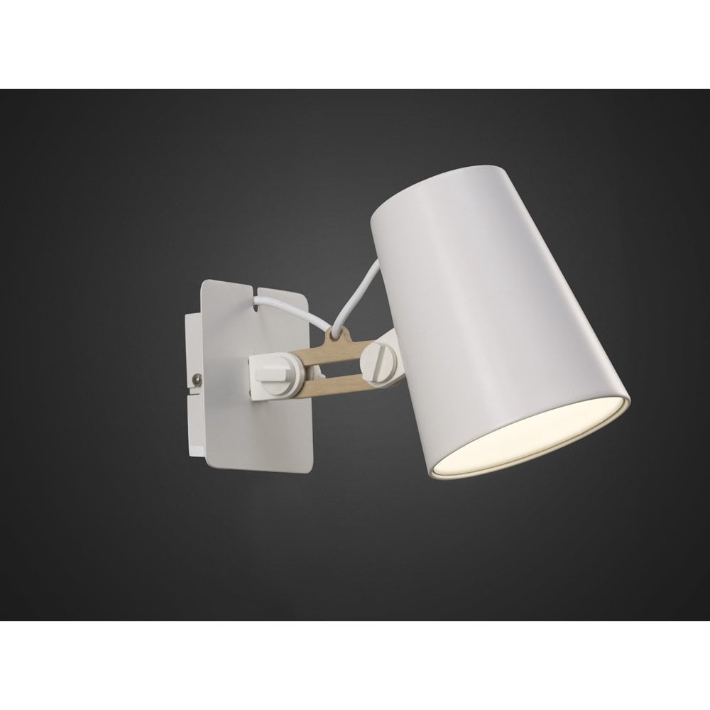 Looker Wall Lamp Switched 1 Light E27 Single Arm, Matt White/Beech