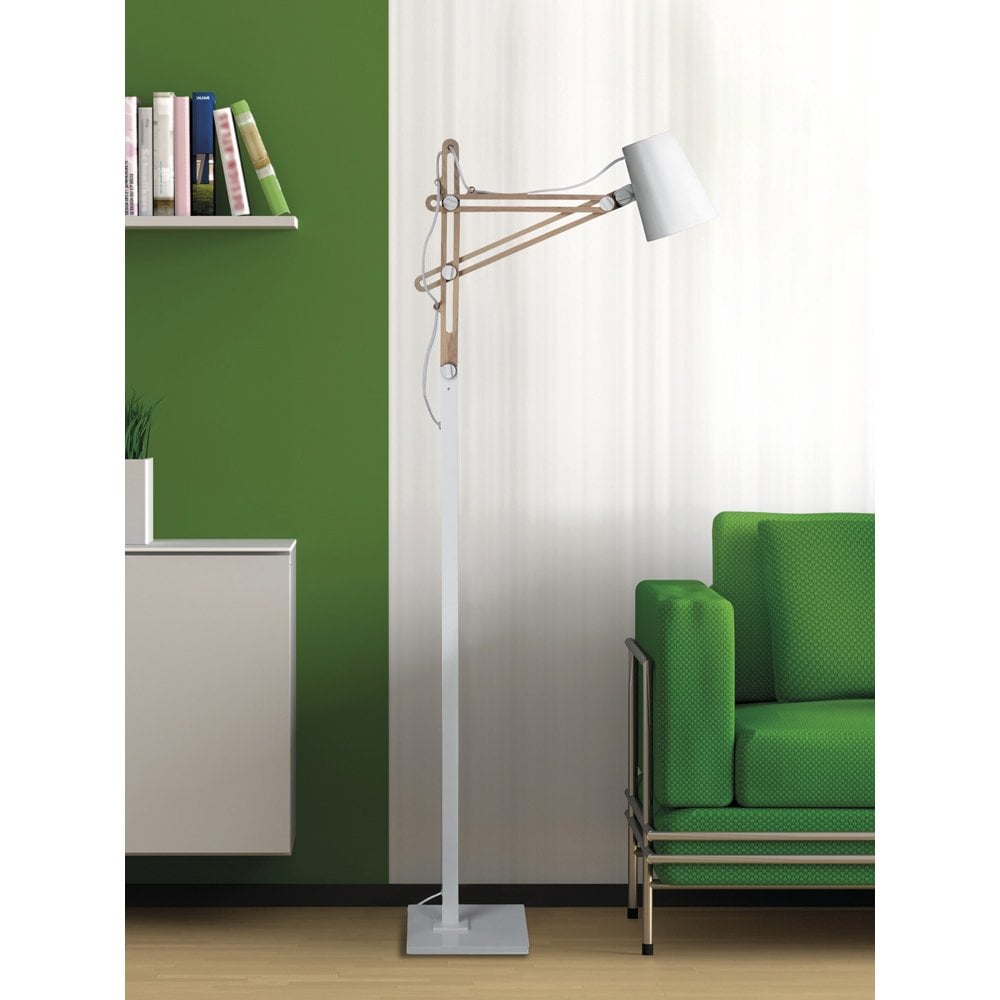 Looker Floor Lamp 1 Light E27 , Matt White/Beech